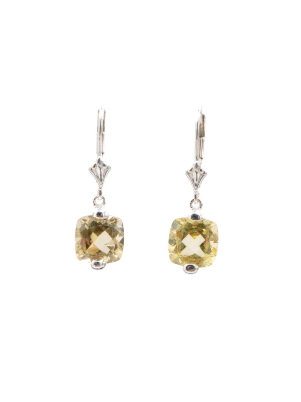 Sterling Silver 1 Inch Cushion Cut Peridot Leverback Dangle Earrings